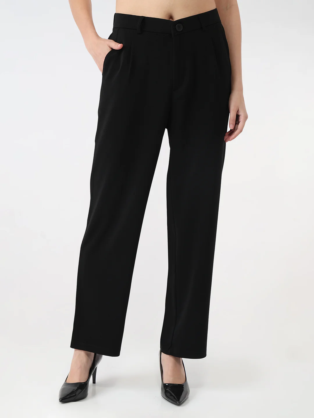 Women Black Loose Straight Fit Korean Pants - Image 2