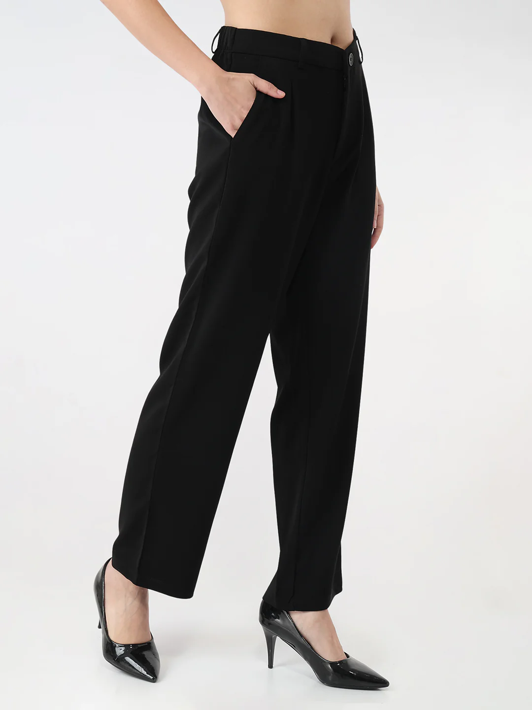 Women Black Loose Straight Fit Korean Pants - Image 5