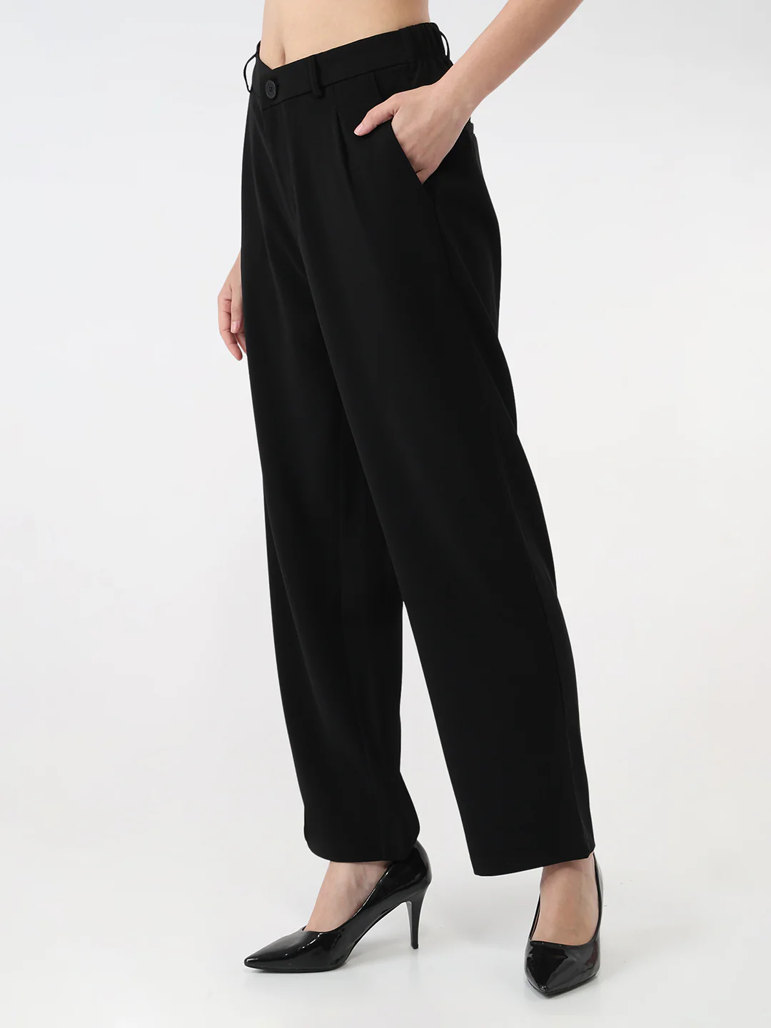 Women Black Loose Straight Fit Korean Pants - Image 7