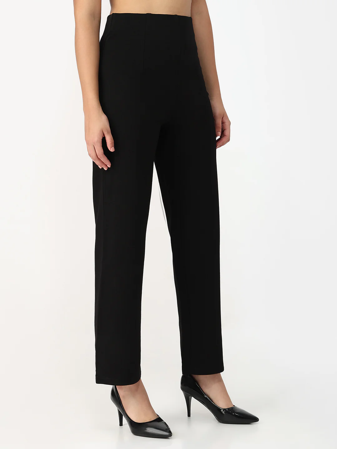 Women Black Loose Straight Fit Treggings - Image 5