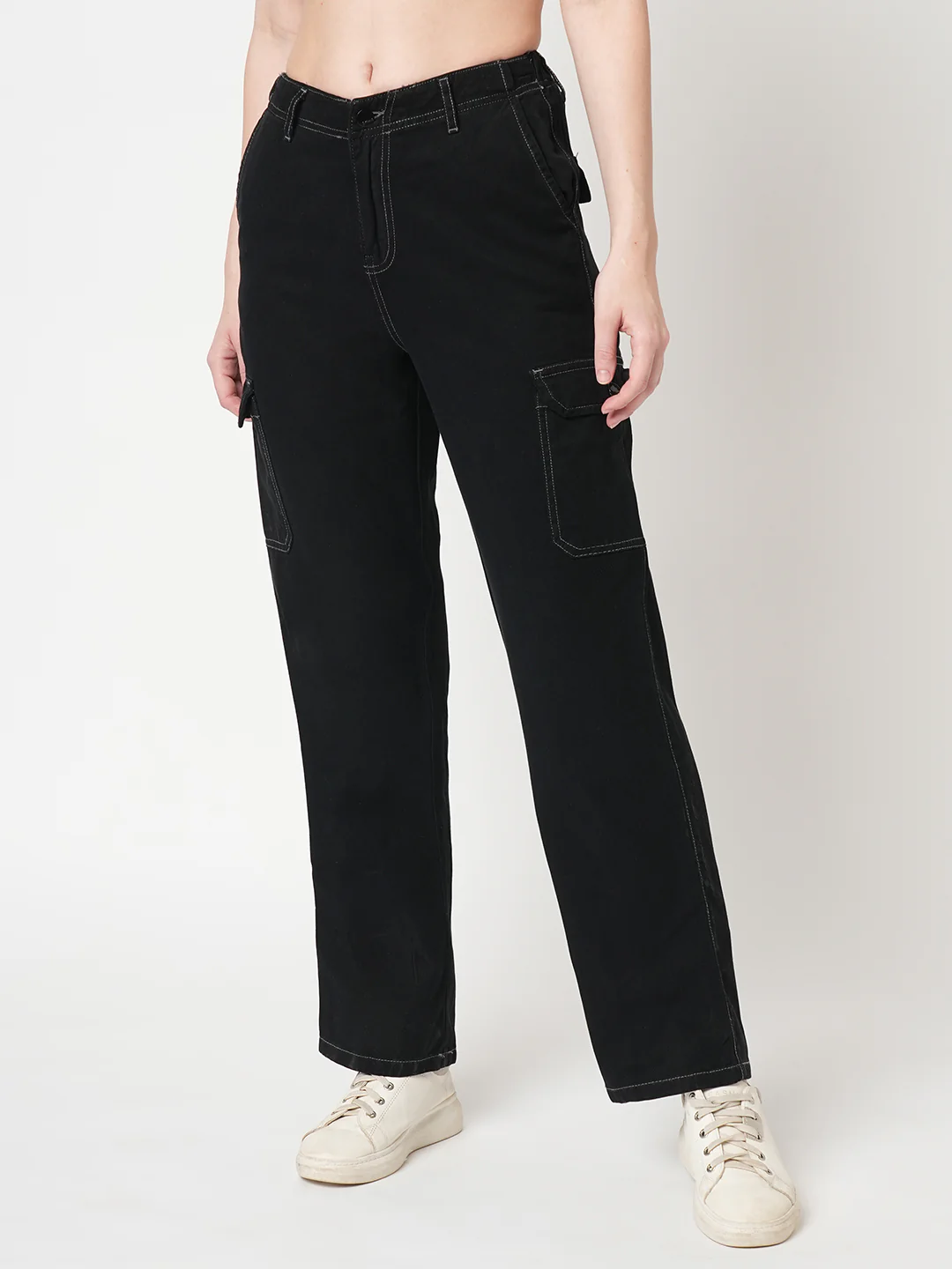 Women Black Mid-Rise Cargo - Image 2