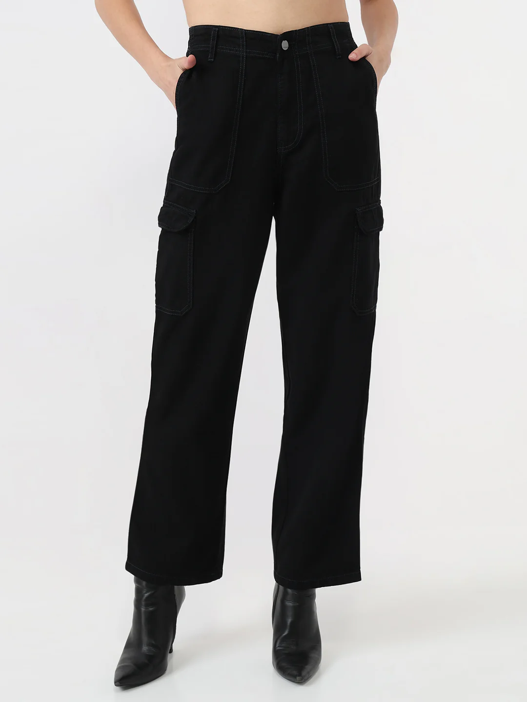 Women Black Mid-Rise Cargo - Image 2