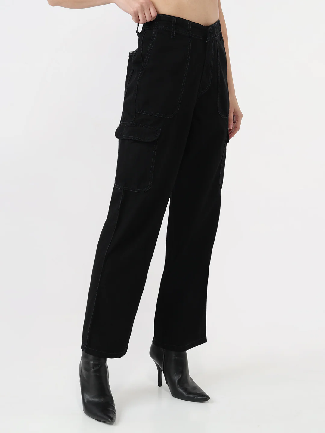 Women Black Mid-Rise Cargo - Image 5