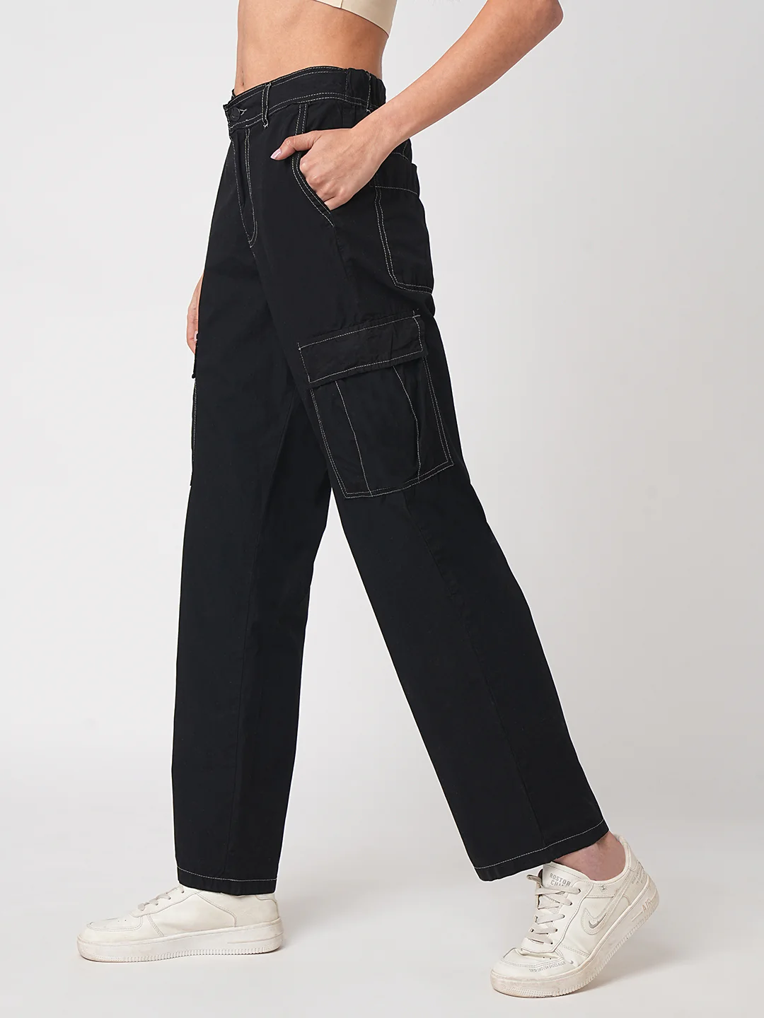 Women Black Mid-Rise Cargo - Image 6