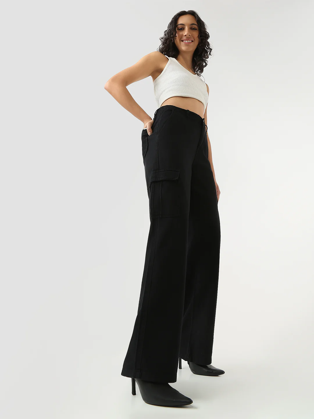 Women Black Mid-Rise Cargo