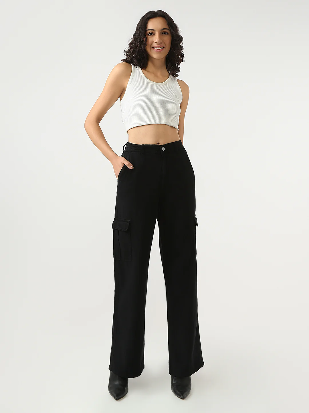 Women Black Mid-Rise Cargo - Image 4