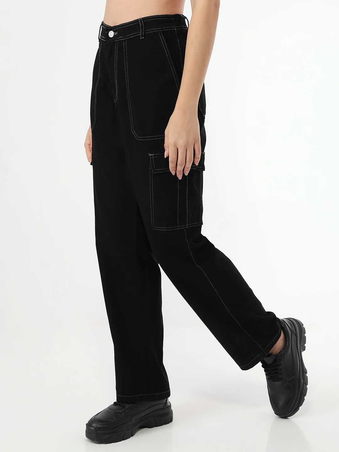 Women Black Mid-Rise Cargo - Image 7