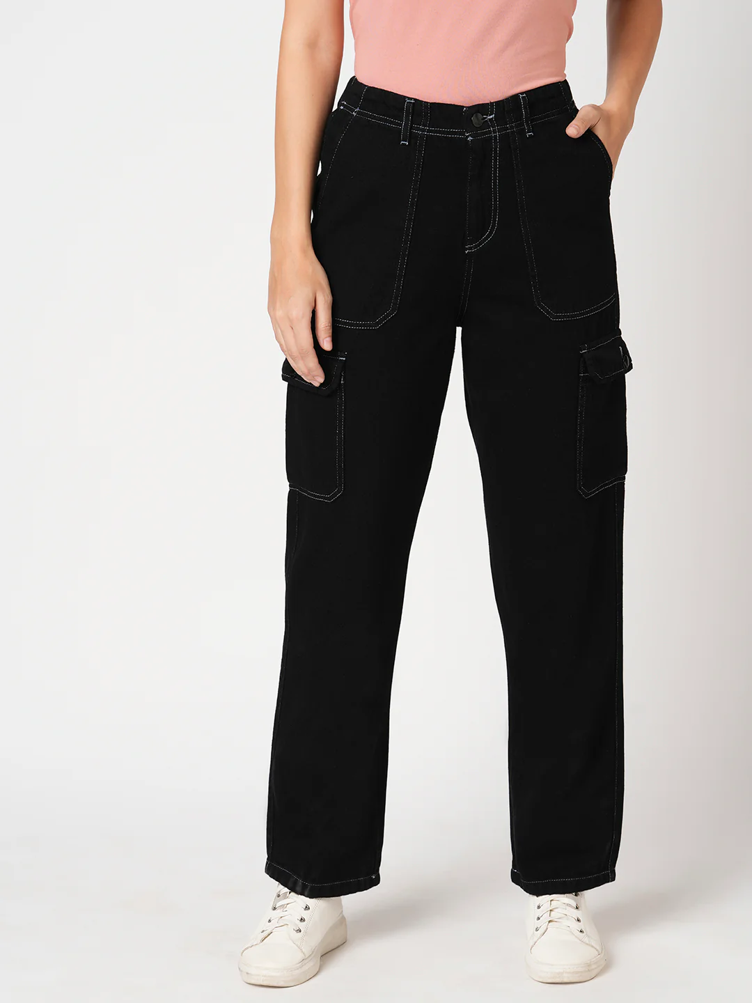 Women Black Mid-Rise Cargo - Image 2