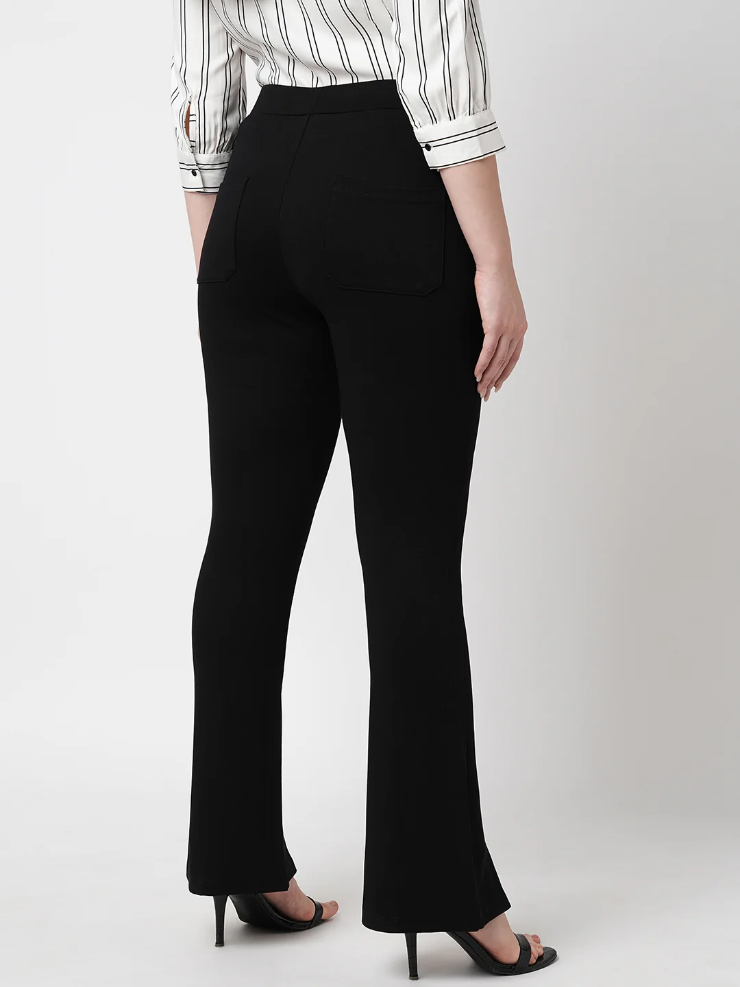 Women Black Mid-Rise Flare Treggings - Image 3