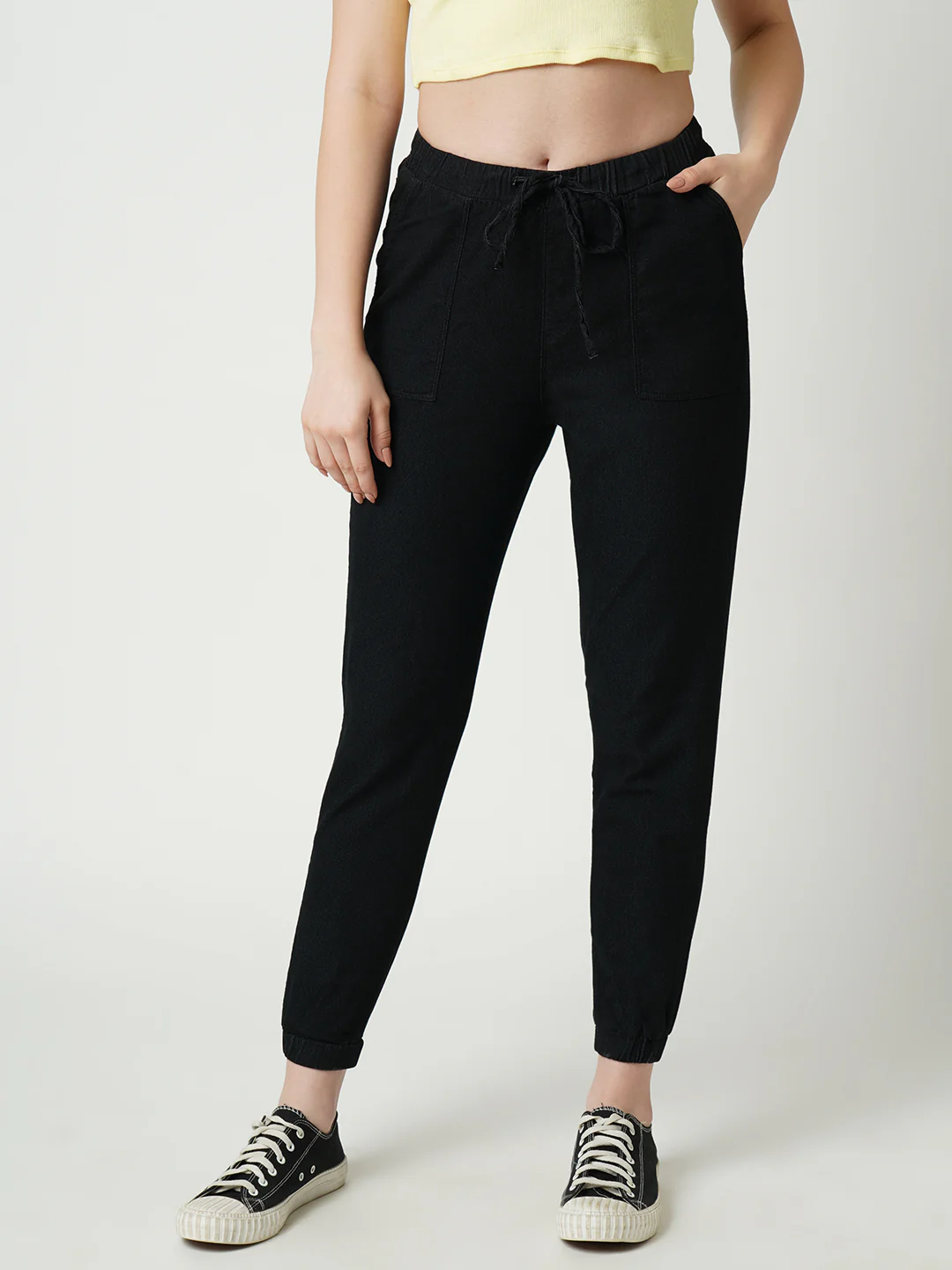 Women Black Mid-Rise Joggers - Image 2