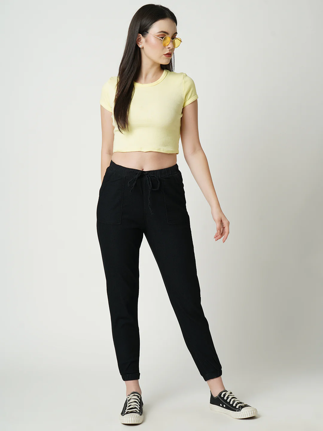 Women Black Mid-Rise Joggers - Image 4