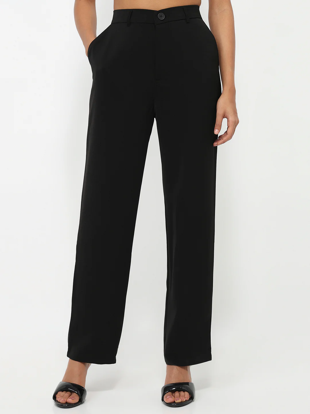 Women Black Mid-Rise Loose Straight Fit Pants - Image 2