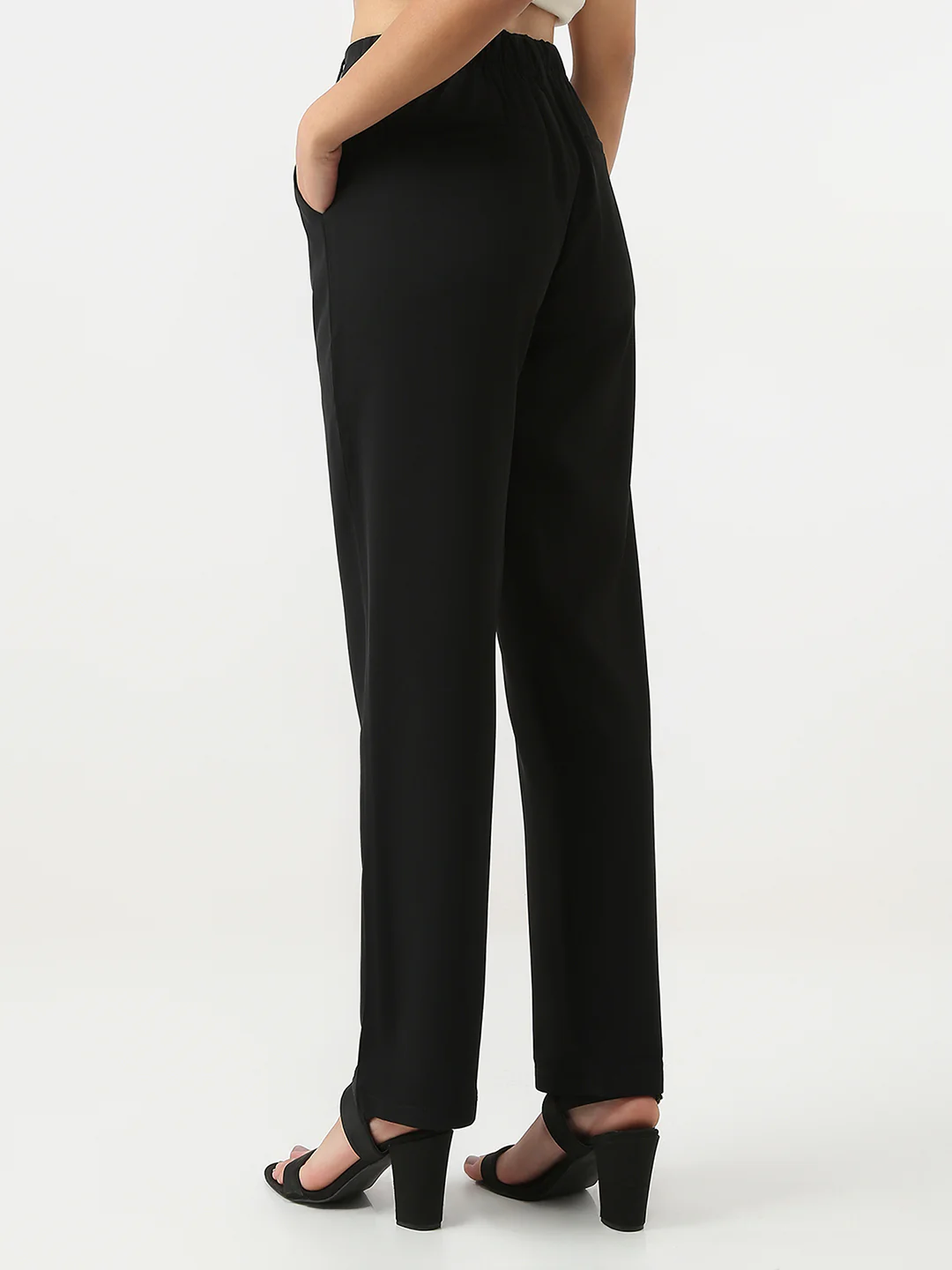 Women Black Mid-Rise Loose Straight Korean Pants - Image 3