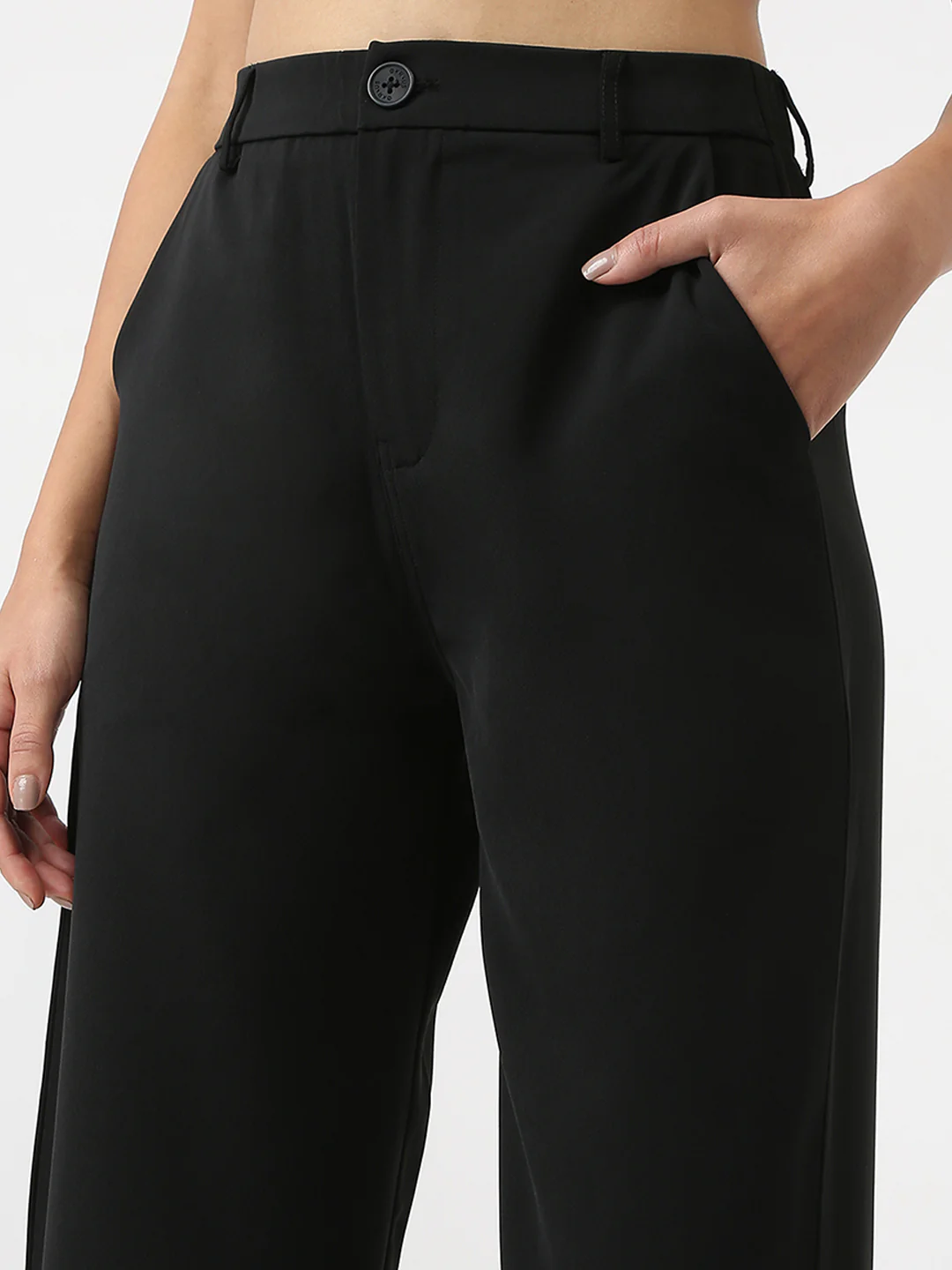 Women Black Mid-Rise Loose Straight Korean Pants - Image 4