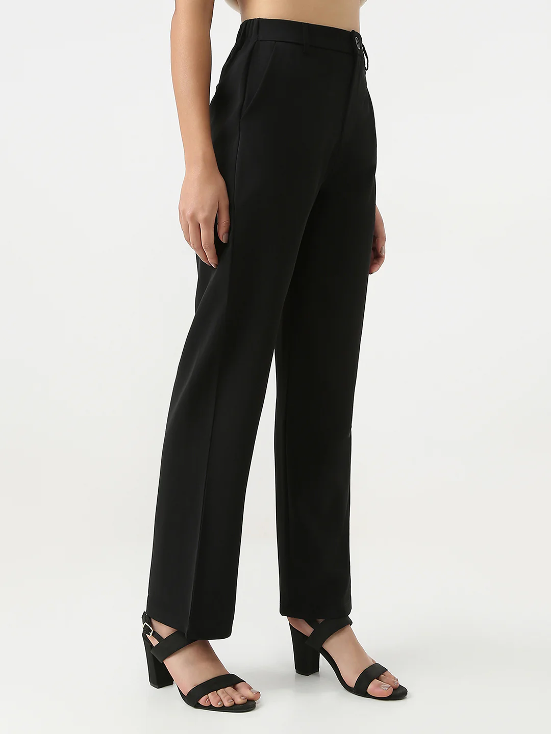 Women Black Mid-Rise Loose Straight Korean Pants - Image 5