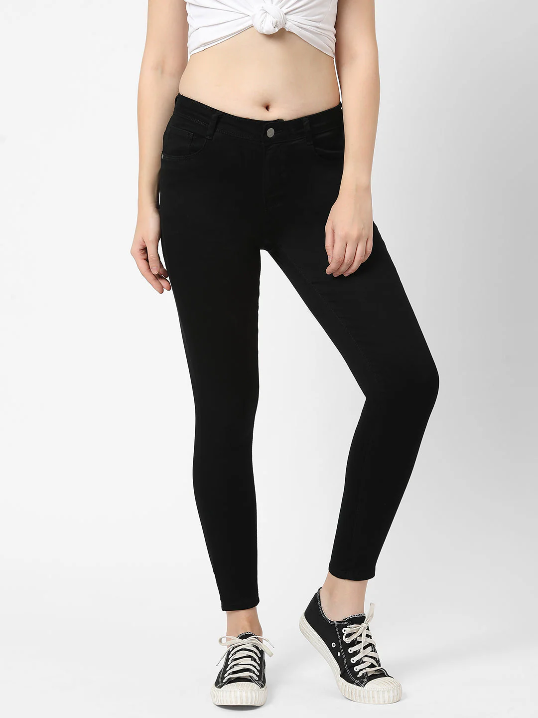 Women Black Mid-Rise Push Up Super Skinny Jeans - Image 2
