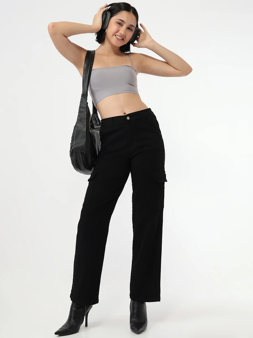Women Black Mid-Rise Skinny Cargo