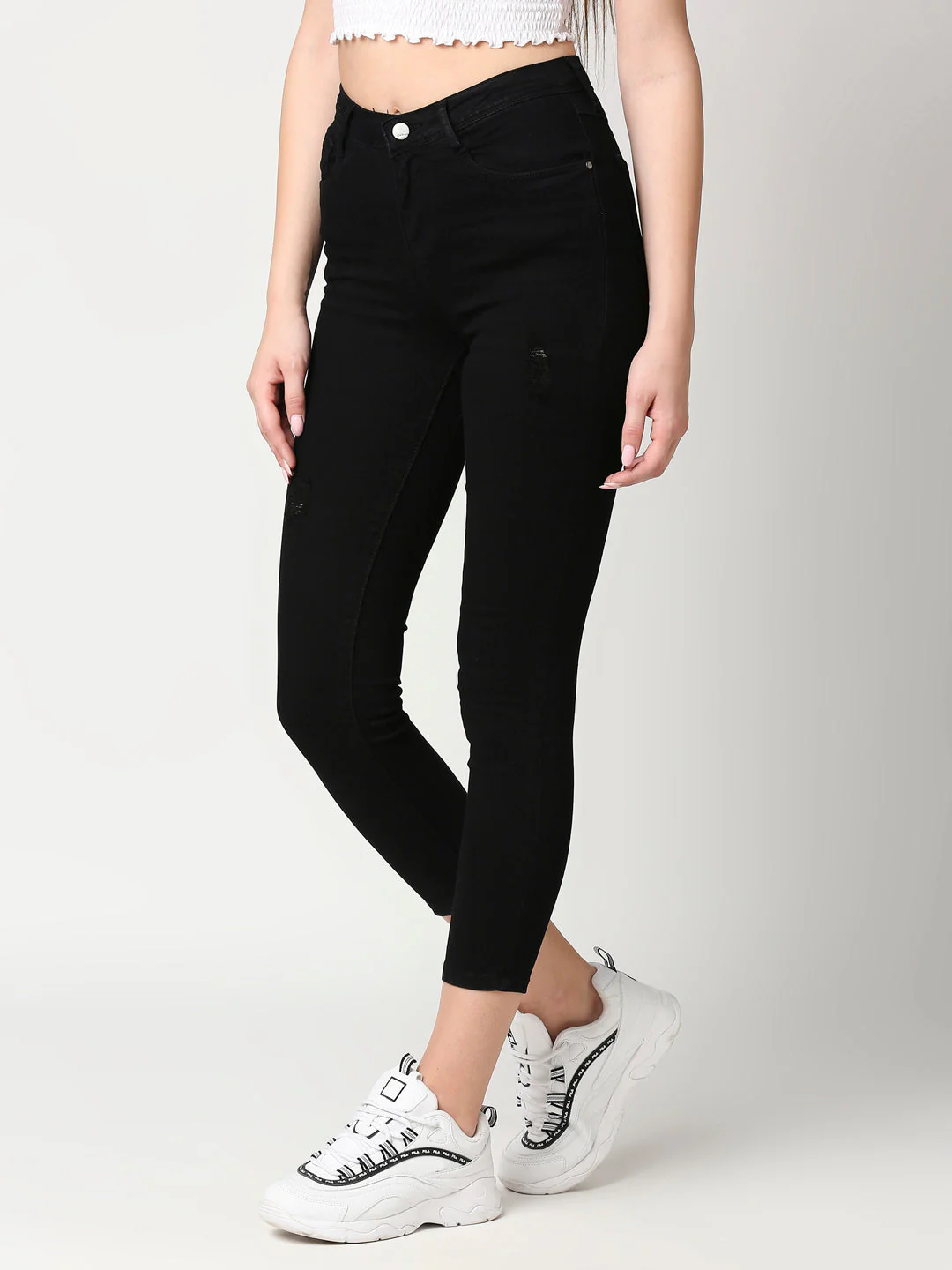 Women Black Mid-Rise Skinny Crop Jeans - Image 5