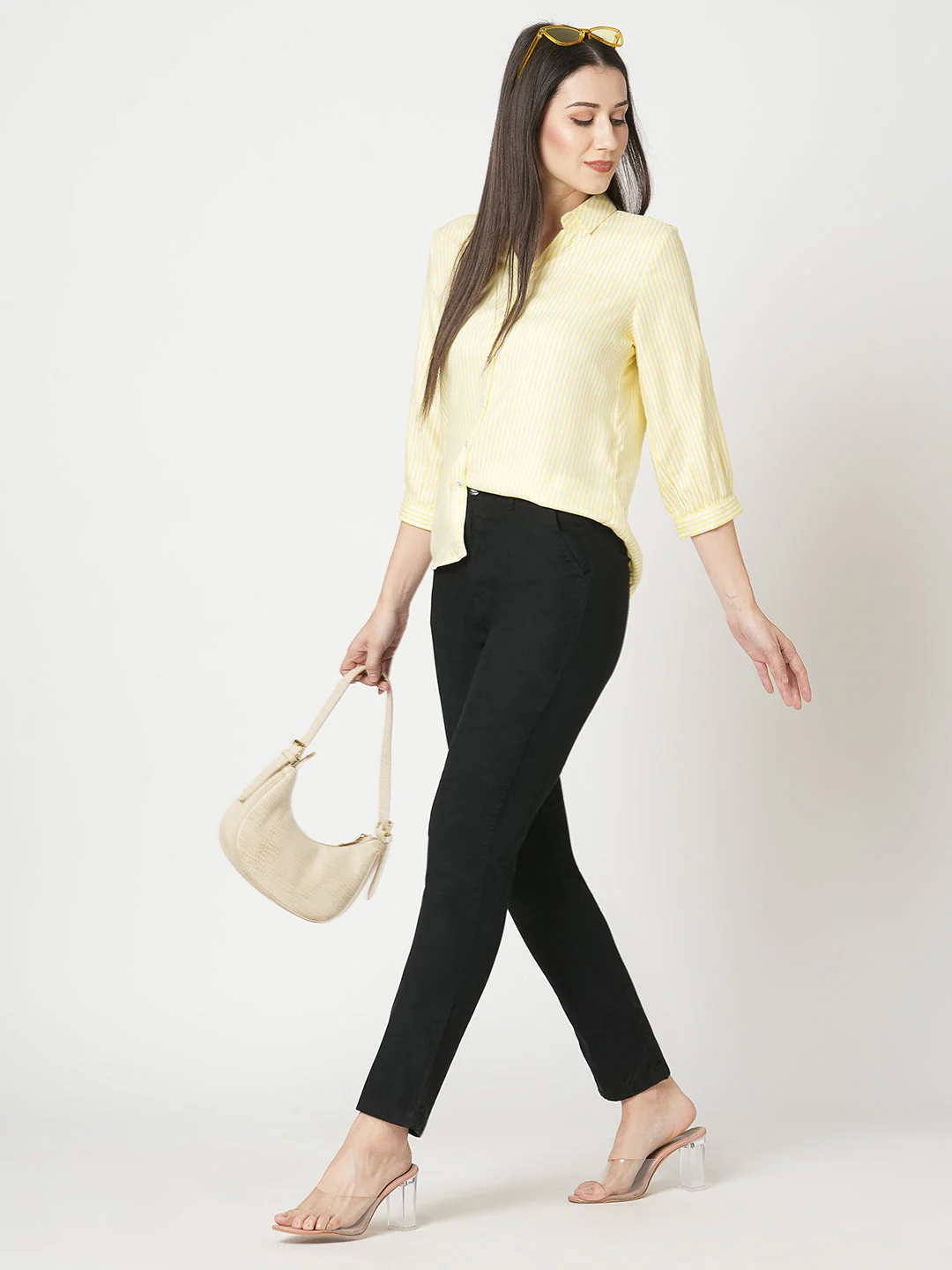 Women Black Mid-Rise Slim Fit Trousers - Image 2
