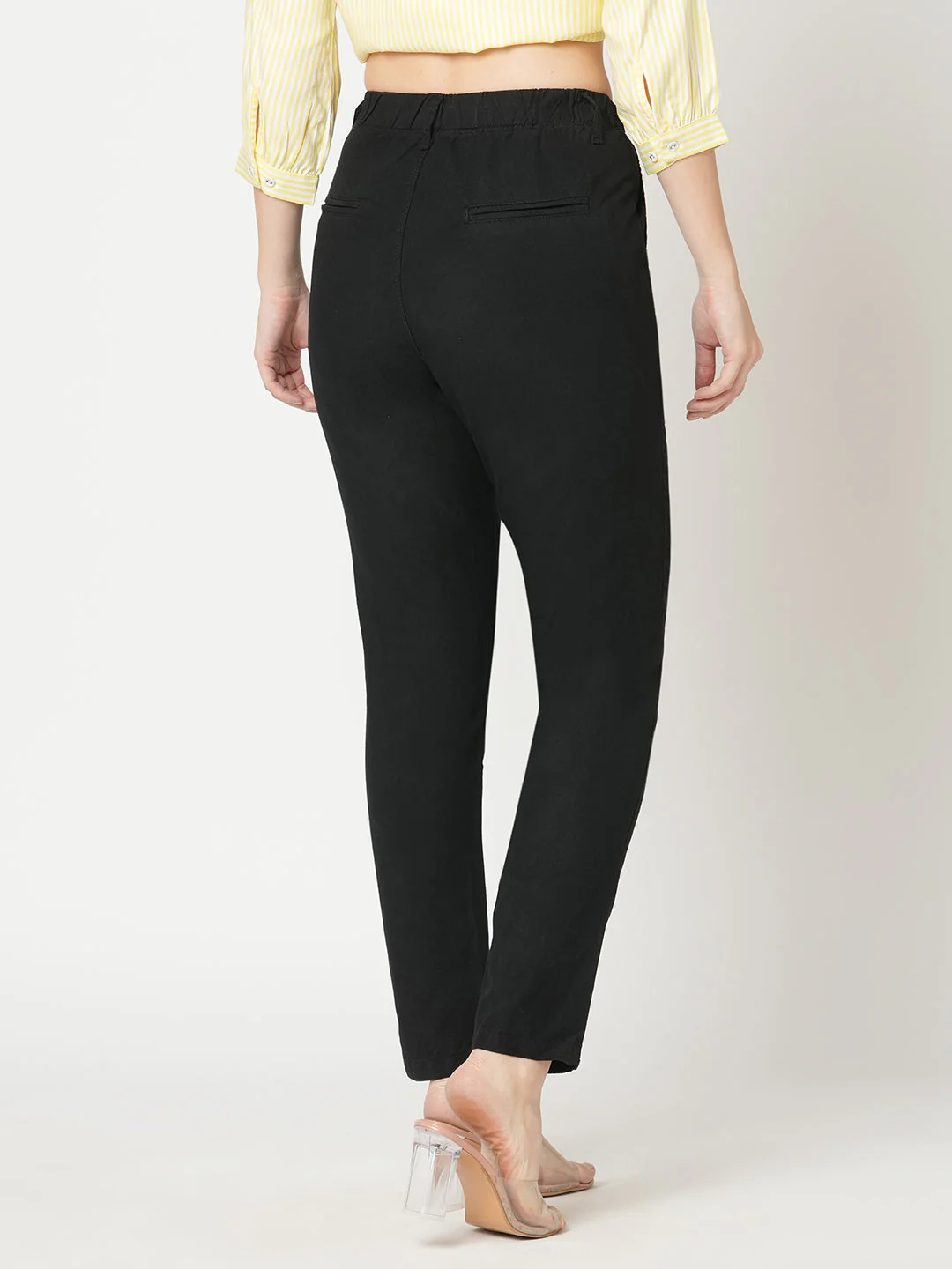 Women Black Mid-Rise Slim Fit Trousers - Image 3