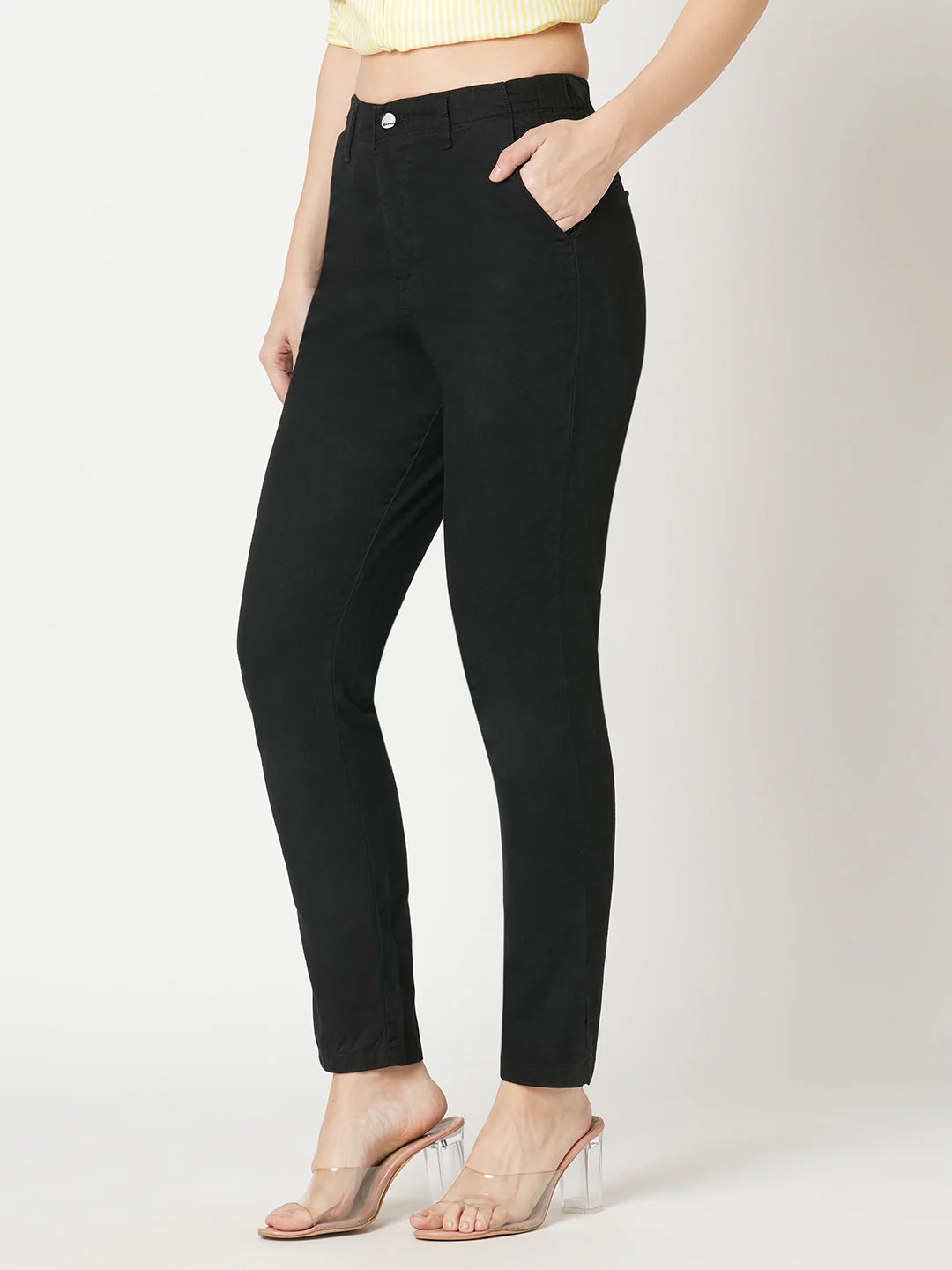 Women Black Mid-Rise Slim Fit Trousers - Image 4