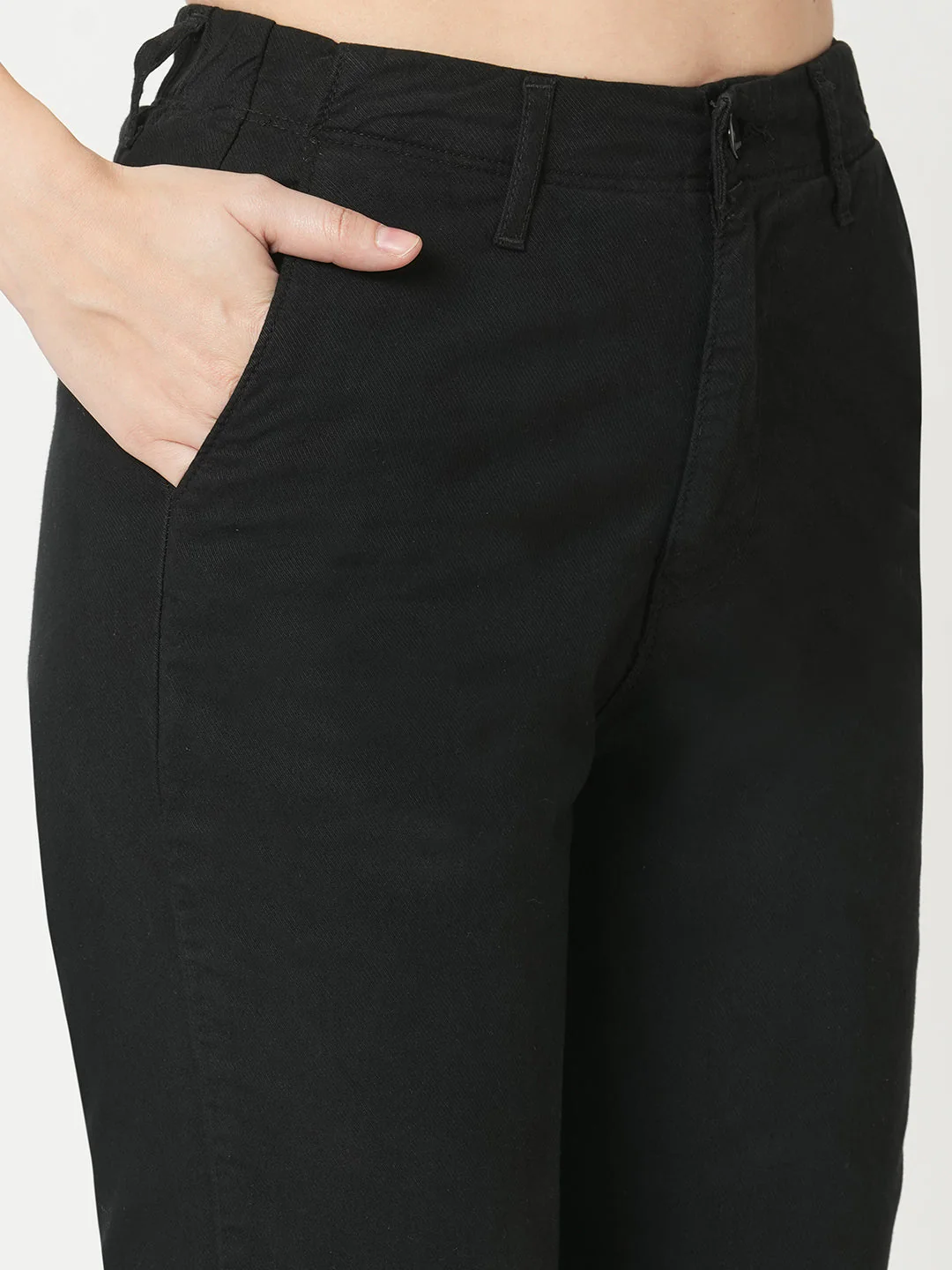 Women Black Mid-Rise Slim Fit Trousers - Image 5