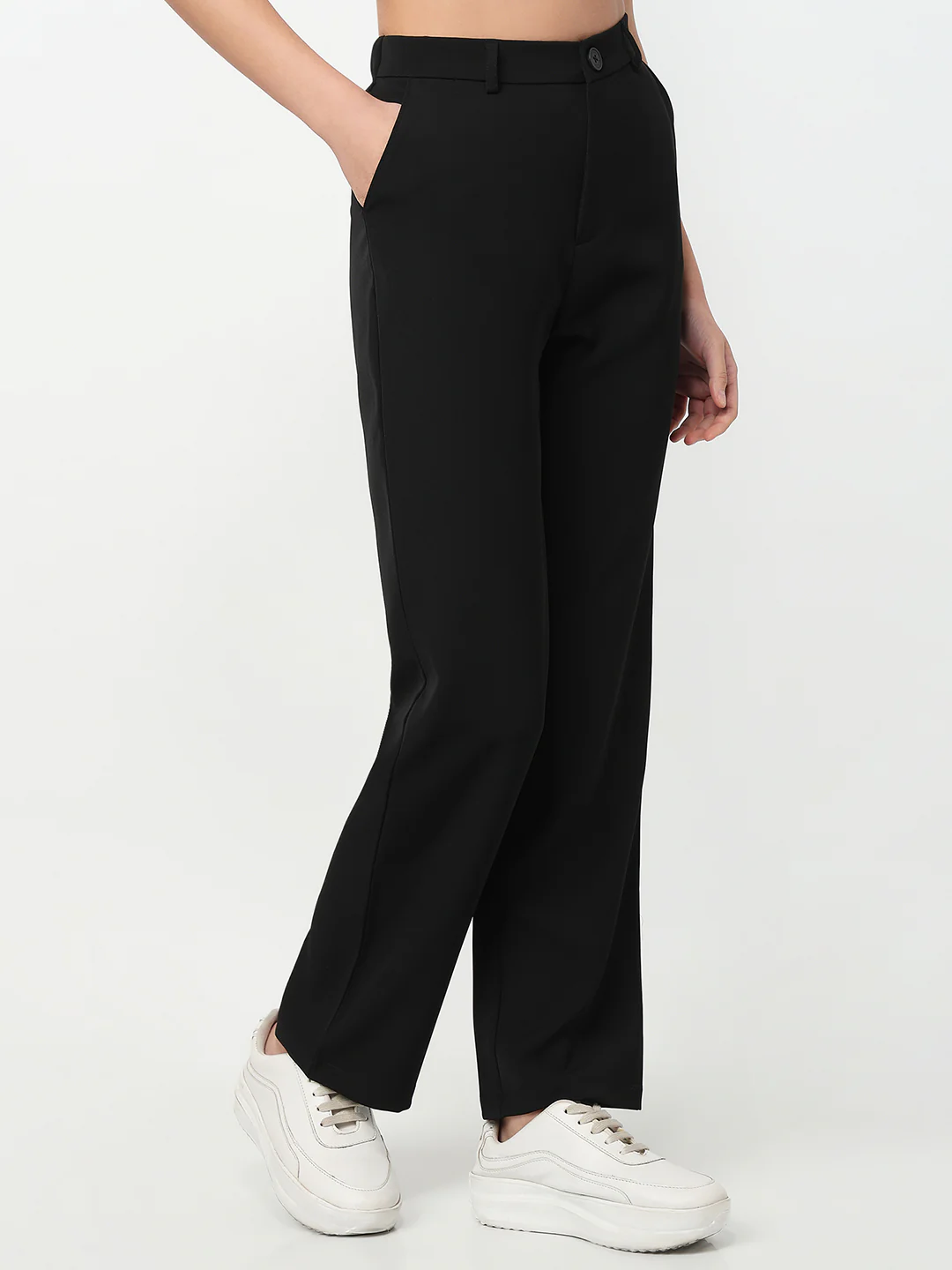 Women Black Mid-Rise Straight Fit Korean Pants - Image 6