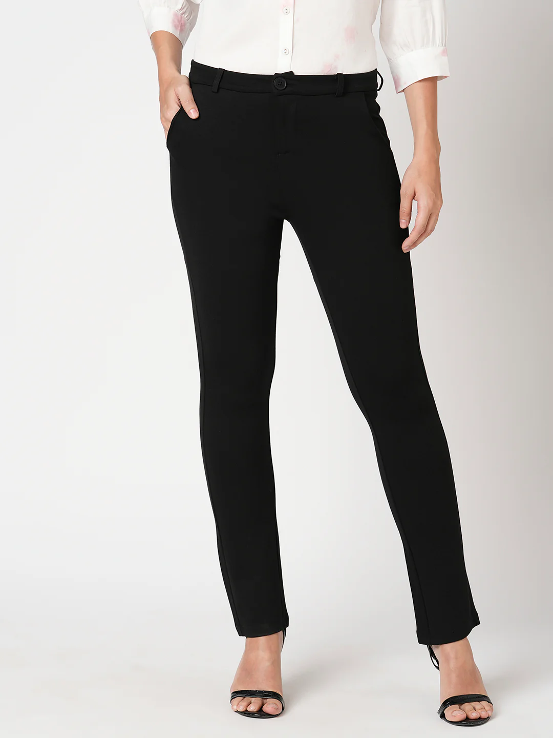 Women Black Mid-Rise Straight Fit Treggings - Image 2