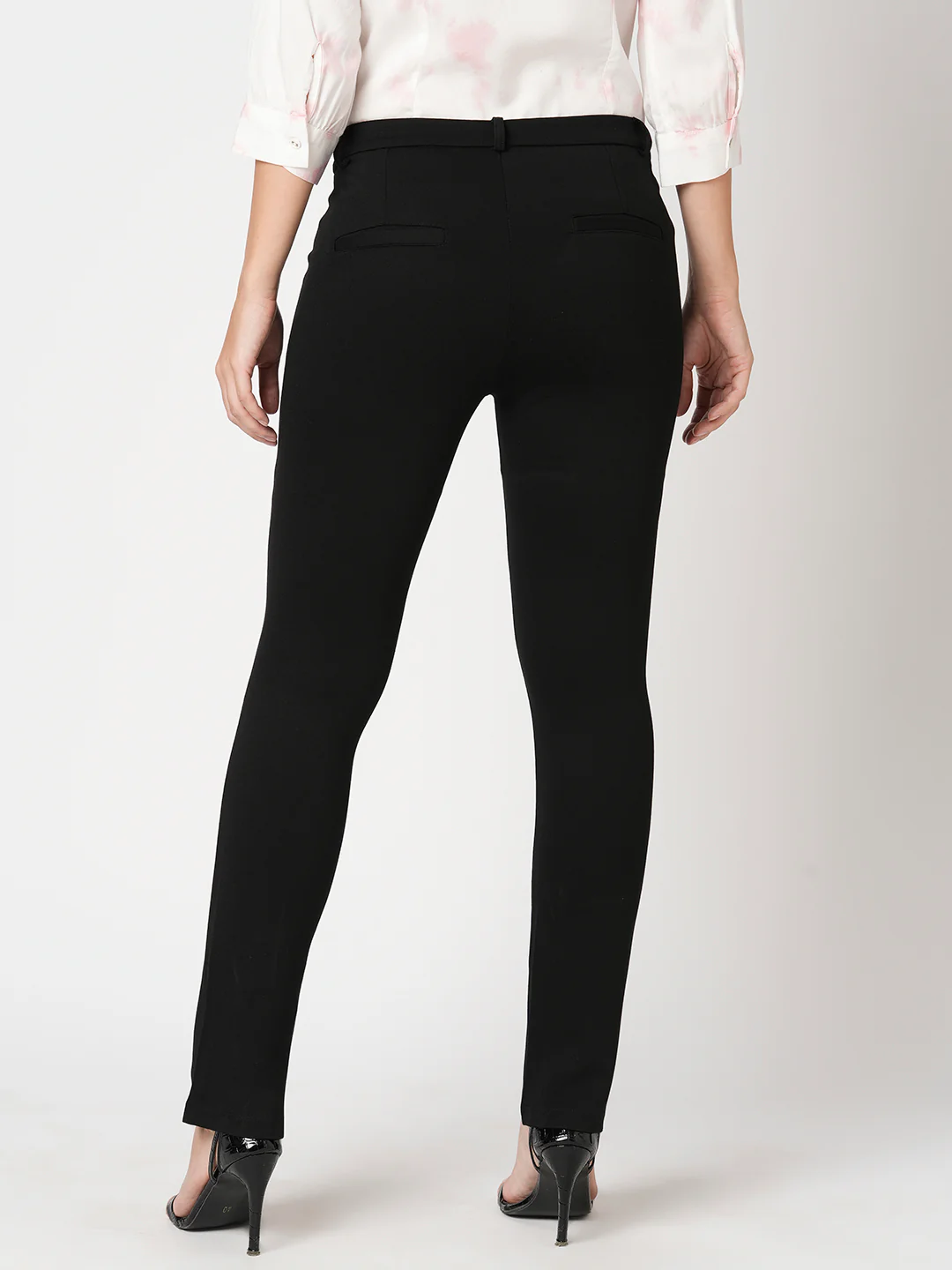 Women Black Mid-Rise Straight Fit Treggings - Image 3