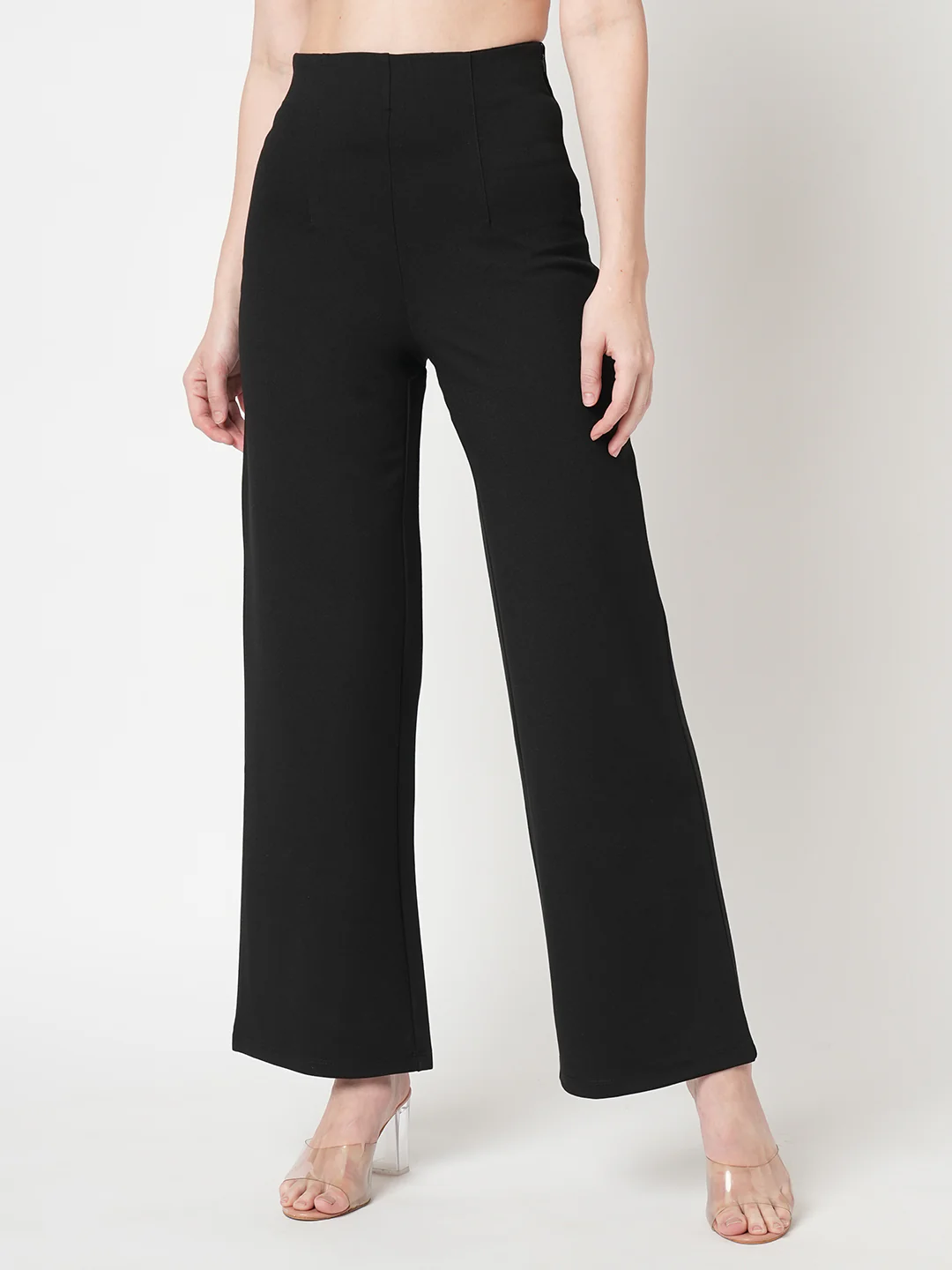 Women Black Mid-Rise Wide Leg Treggings - Image 2