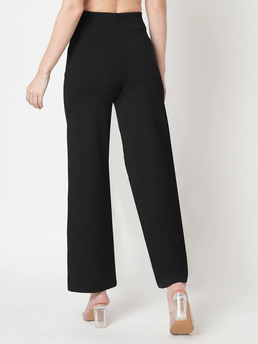 Women Black Mid-Rise Wide Leg Treggings - Image 3