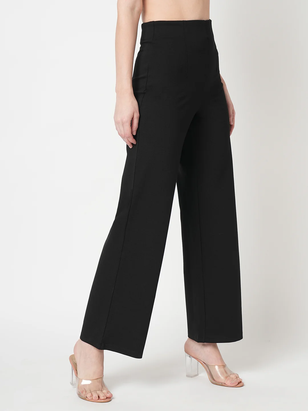 Women Black Mid-Rise Wide Leg Treggings - Image 5