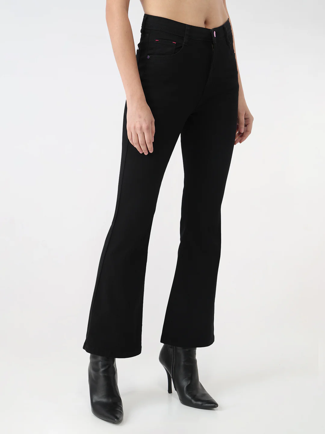 Women Black Mini Flare Jeans - Image 5