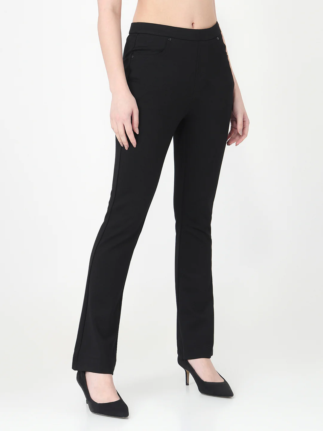 Women Black Mini Flare Treggings - Image 6