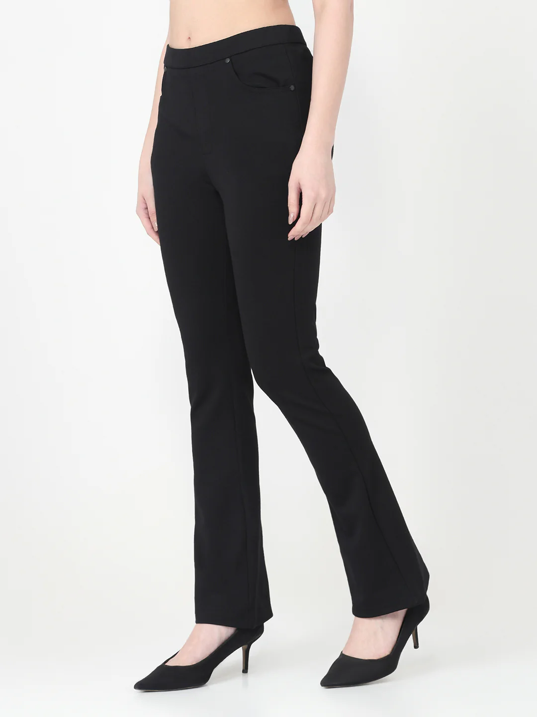 Women Black Mini Flare Treggings - Image 8