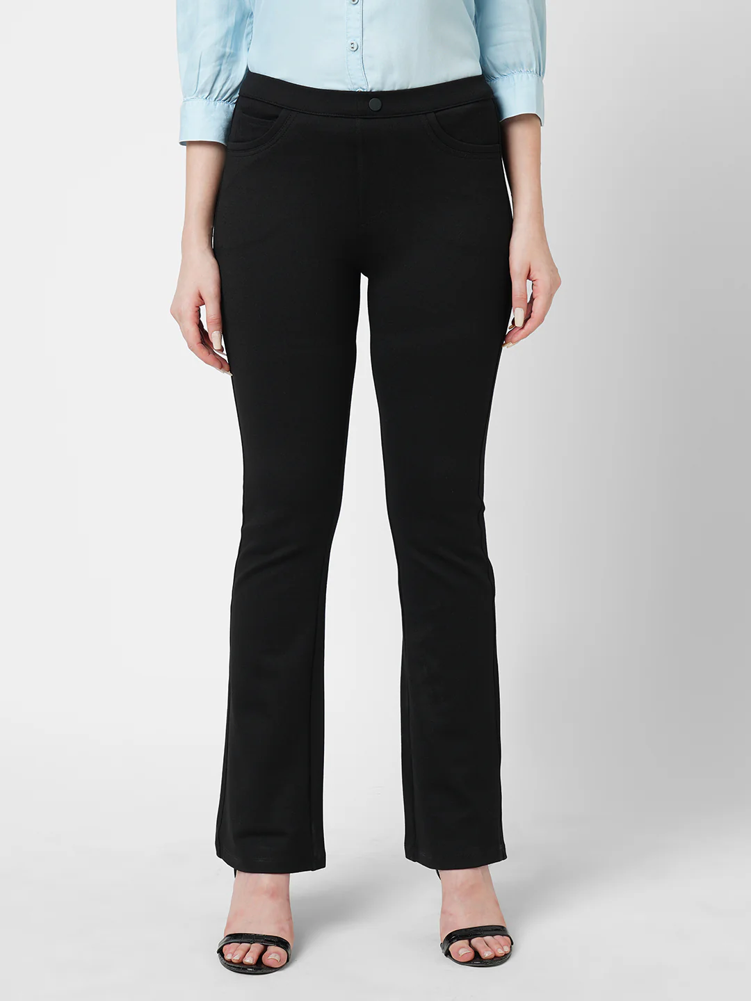 Women Black Mini Flare Treggings - Image 2