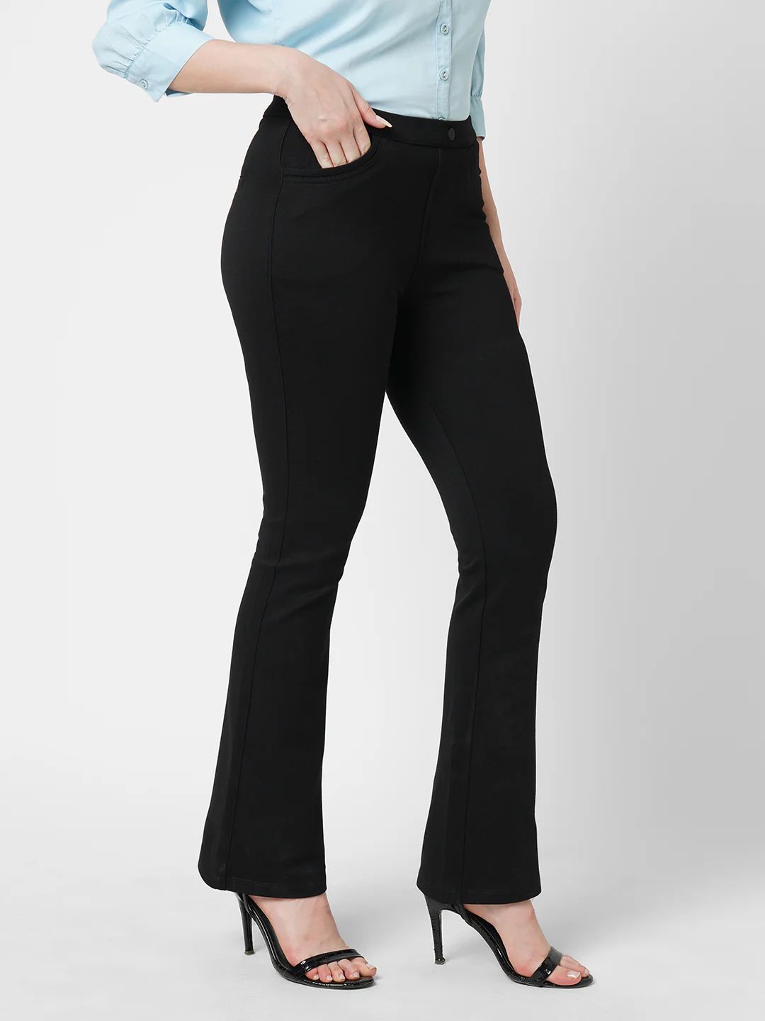 Women Black Mini Flare Treggings - Image 5