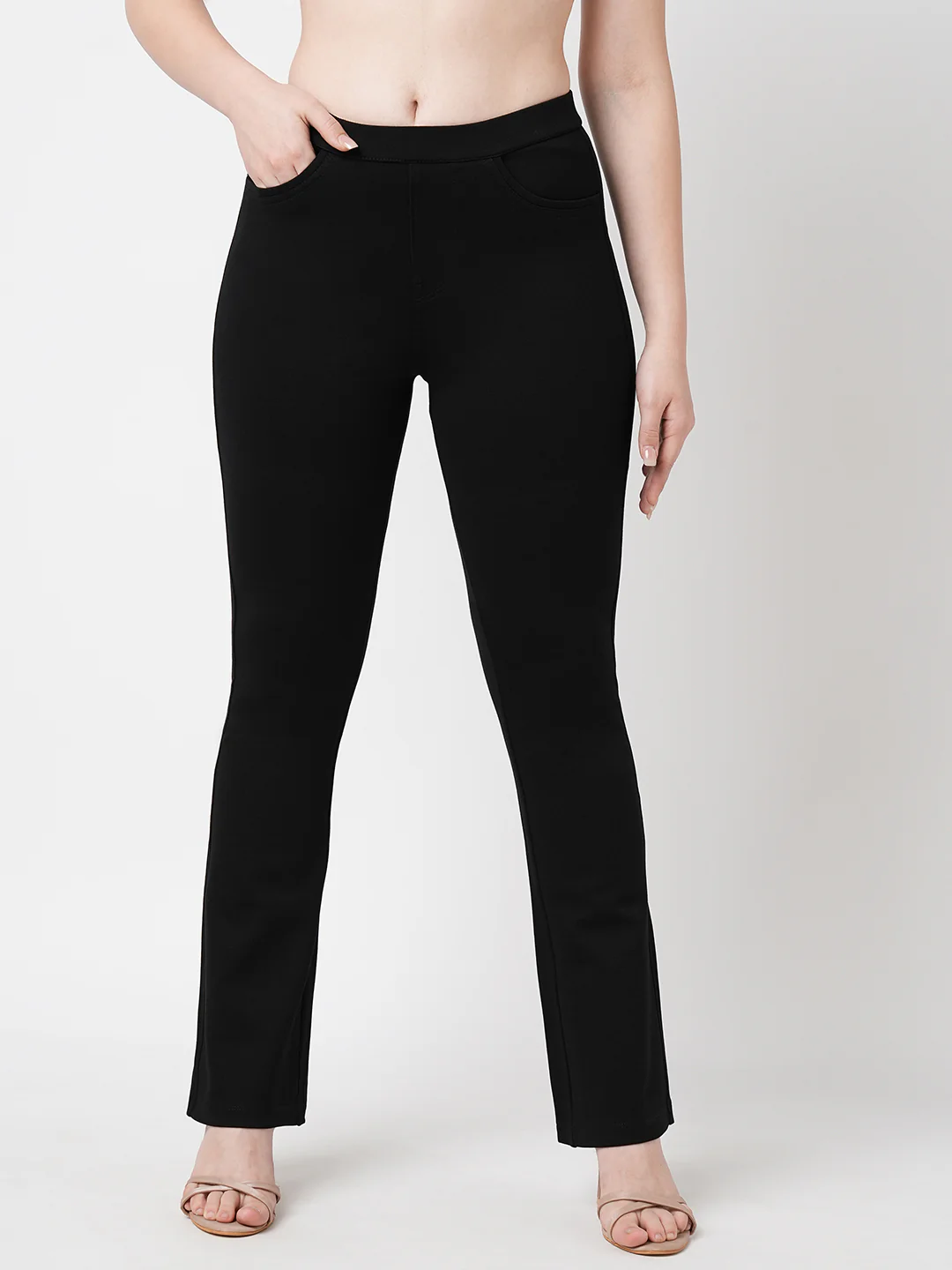 Women Black Mini Flare Treggings - Image 2