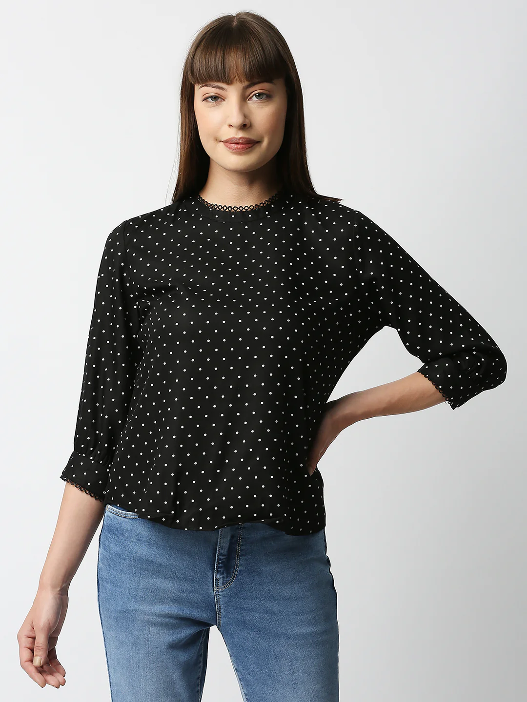 Women Black Polka Dot Top - Image 2