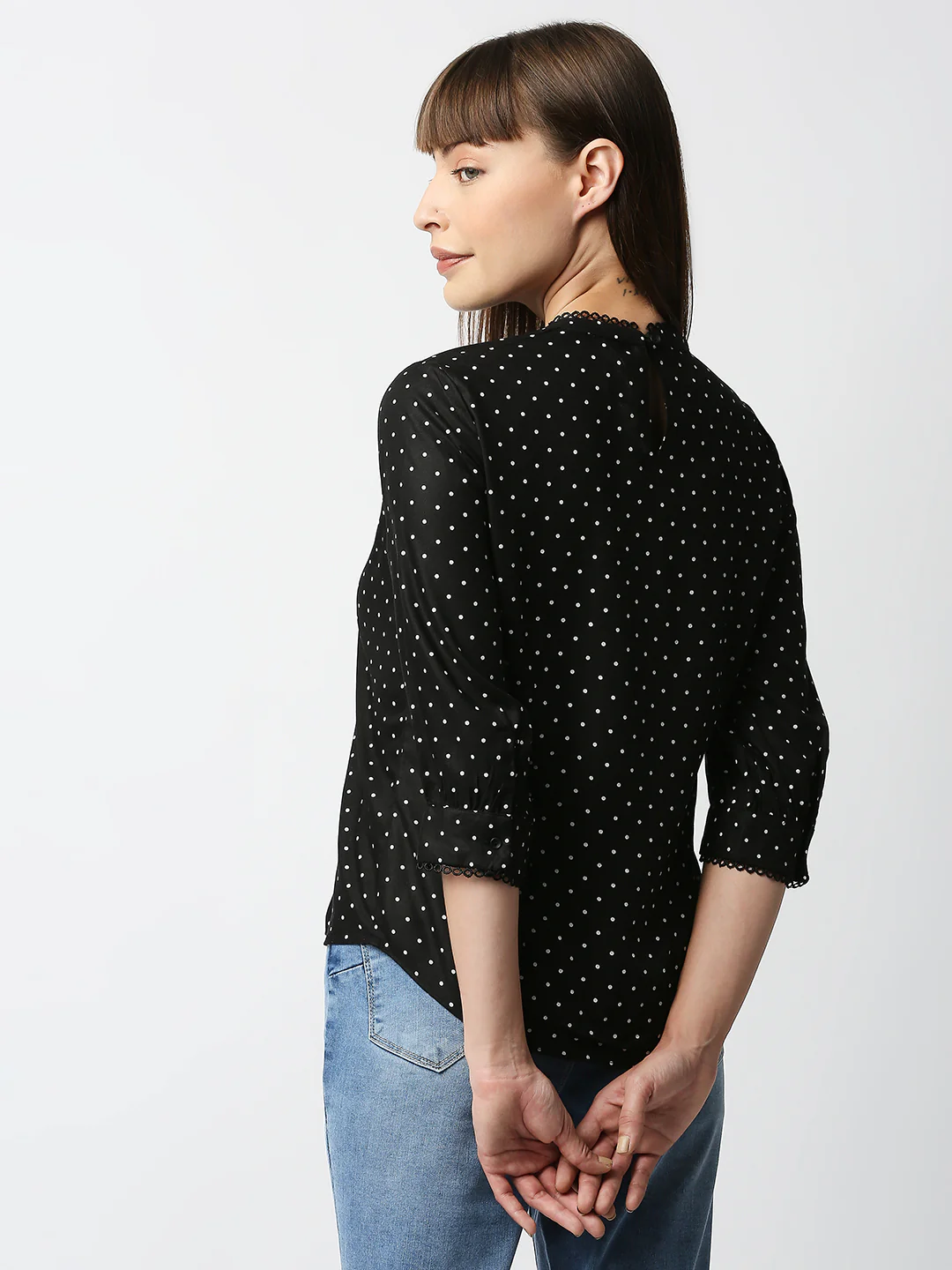 Women Black Polka Dot Top - Image 3