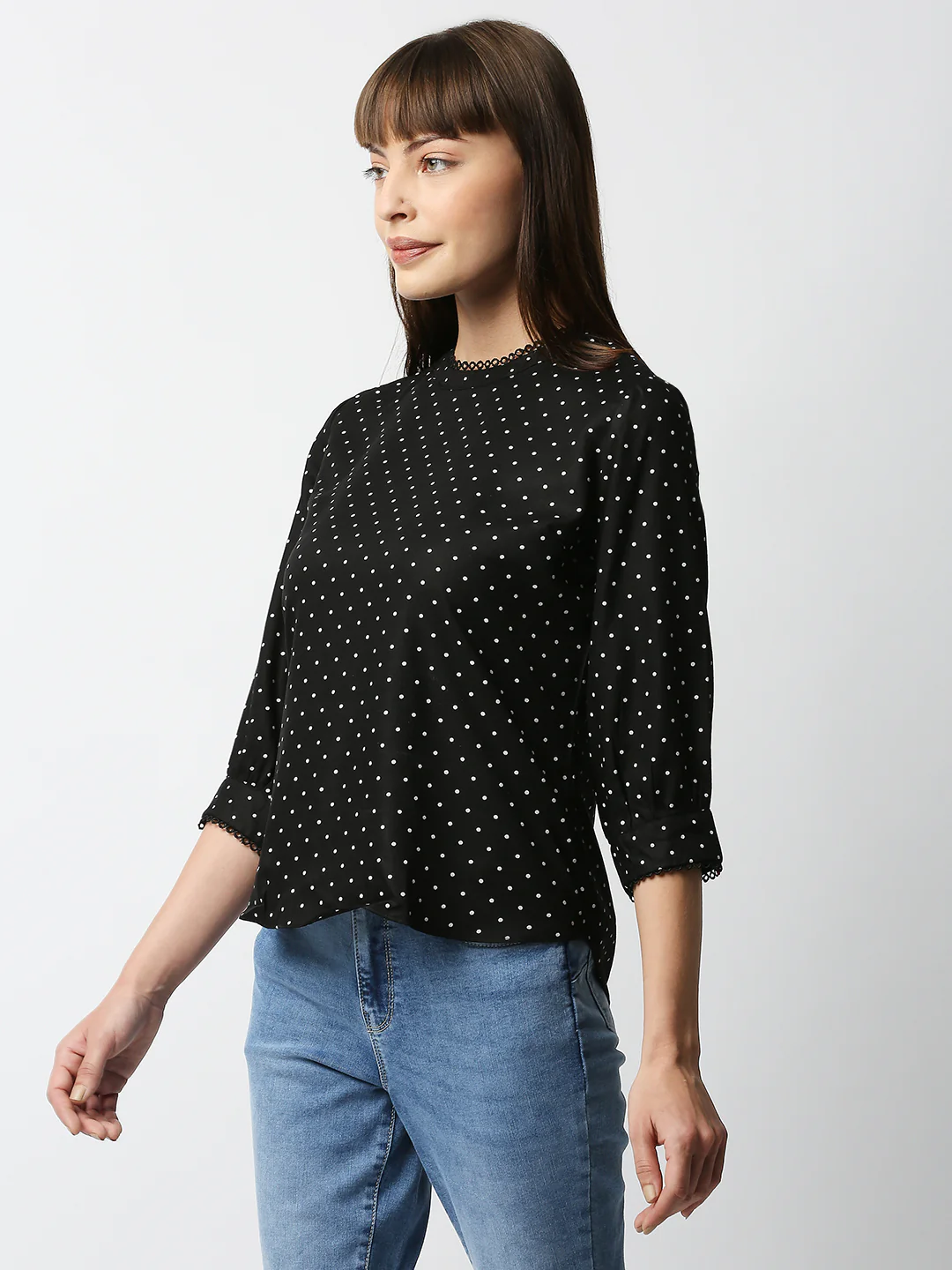 Women Black Polka Dot Top - Image 4