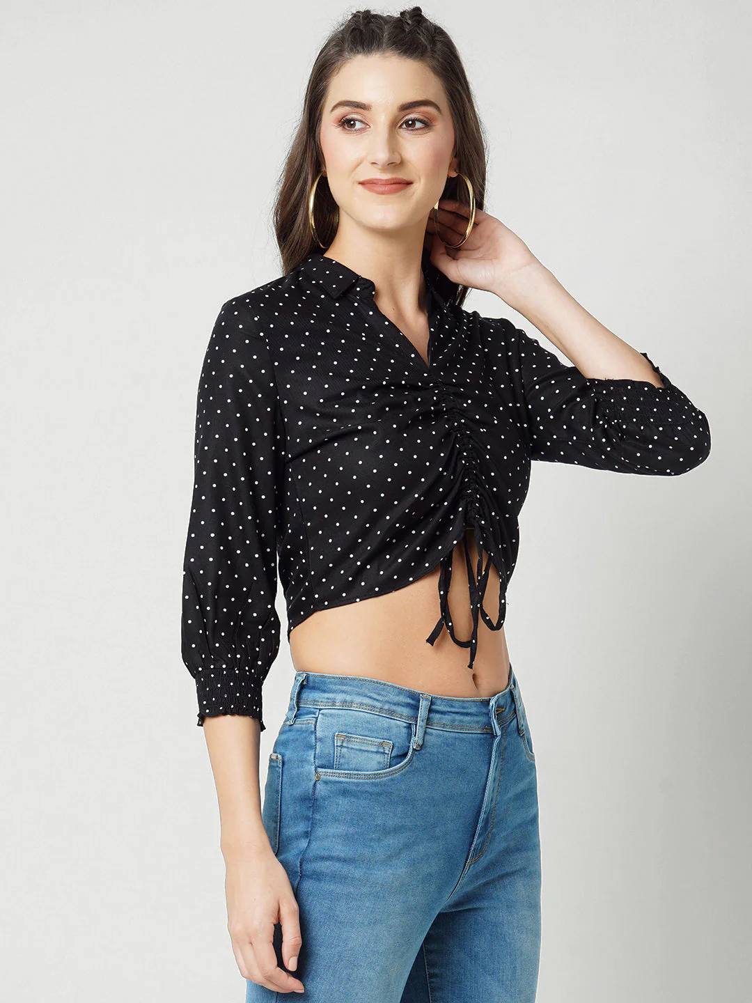 Women Black Polka Dot Top - Image 4