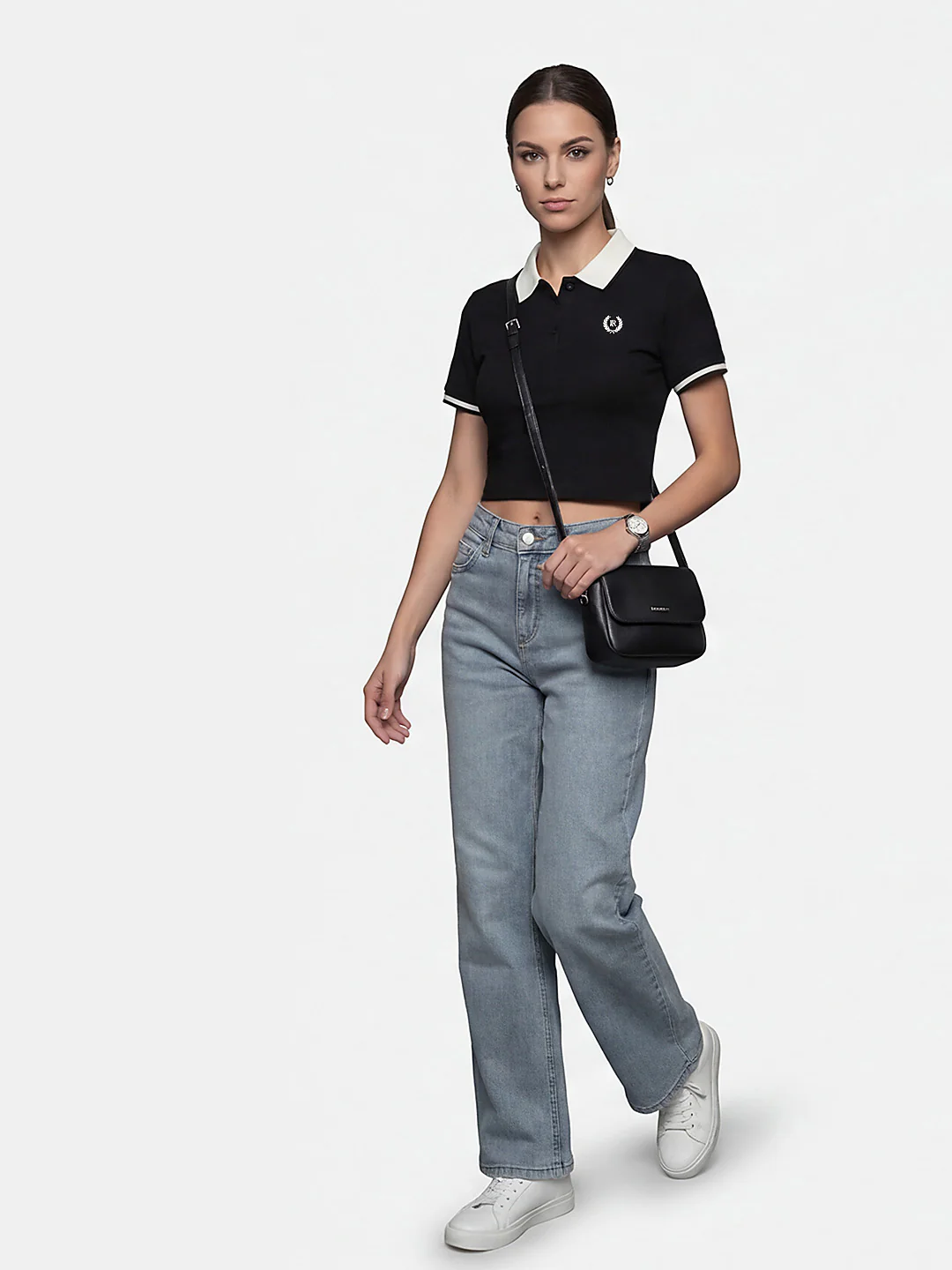 Women Black Polo T-Shirt