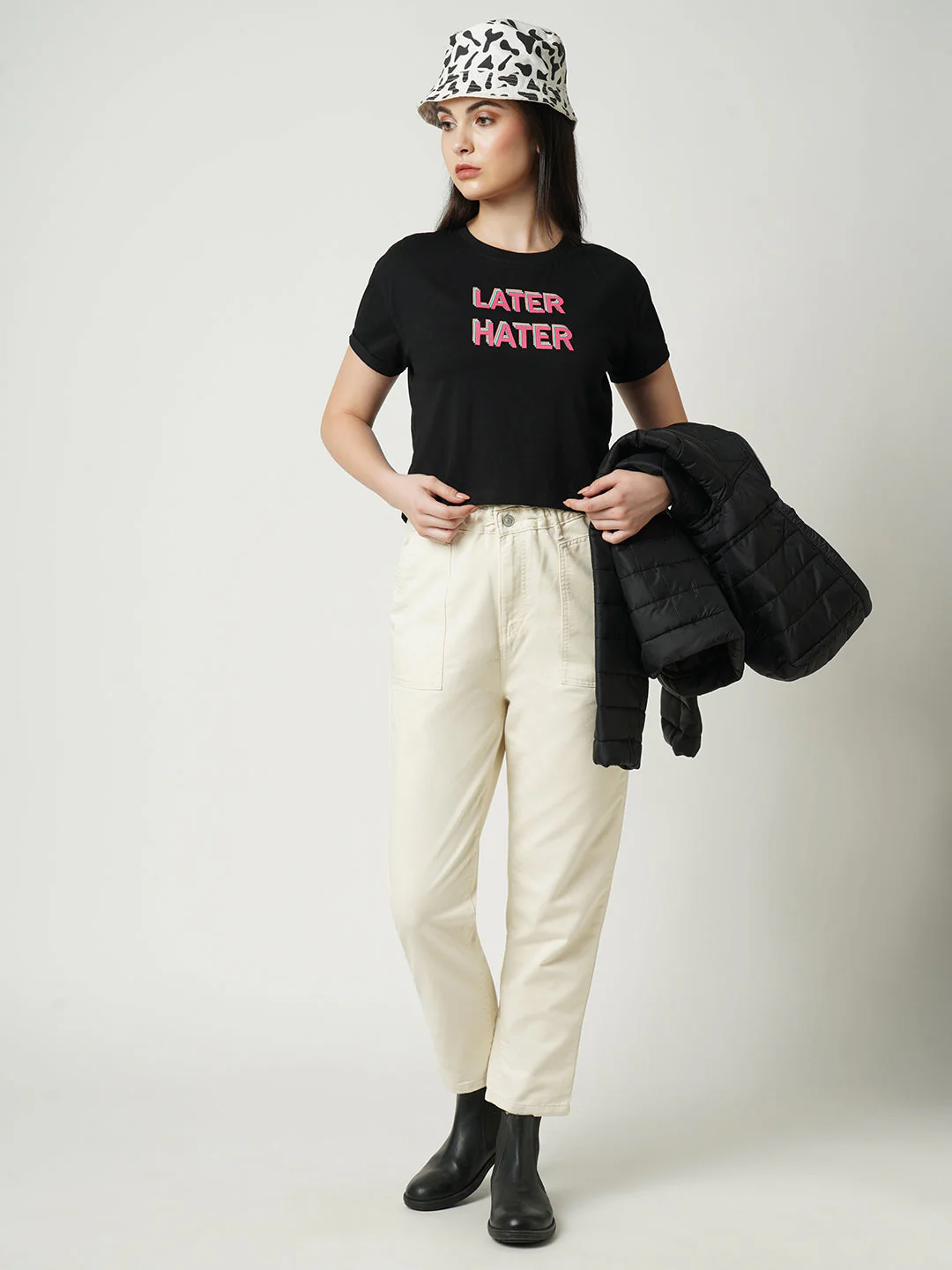 Women Black Printed Slim T-Shirt - Image 2