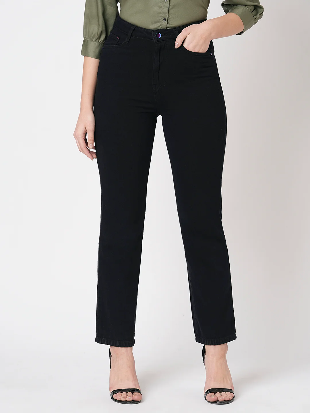 Women Black Relax Straight Jeans - Image 2