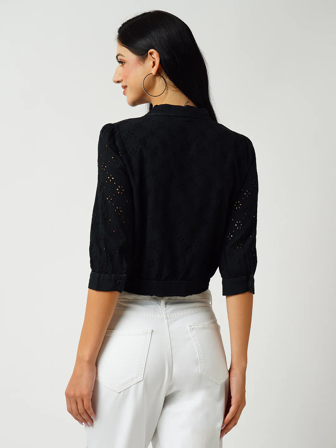 Women Black Schffli Crop Shirt - Image 3