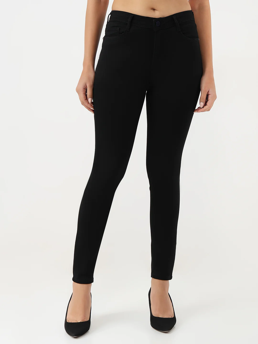 Women Black Sky High Rise Skinny Jeans - Image 2