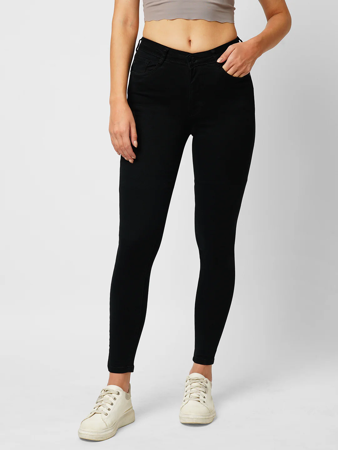 Women Black Sky High Skinny Jeans - Image 2