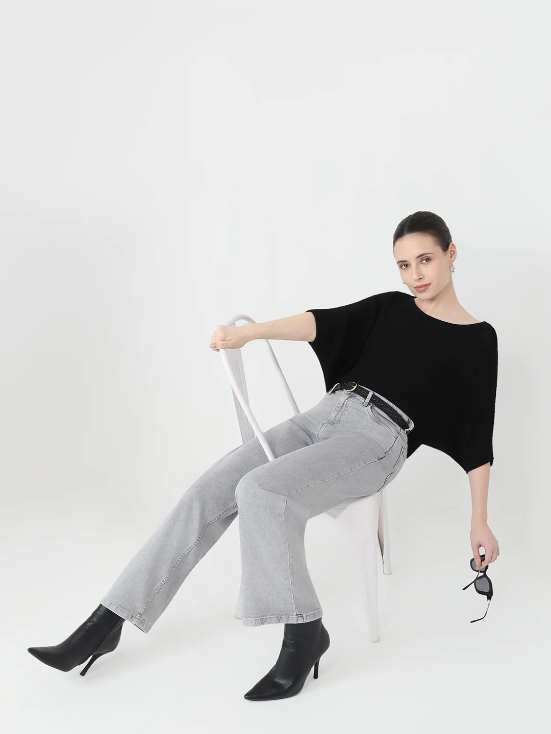 Women Black Slim Fit Batsleeve