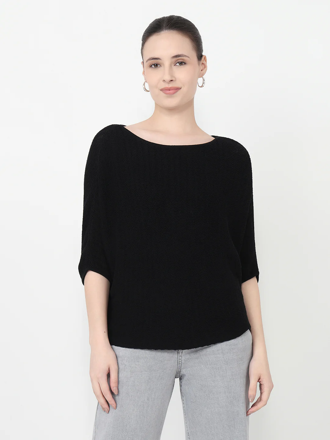 Women Black Slim Fit Batsleeve - Image 2